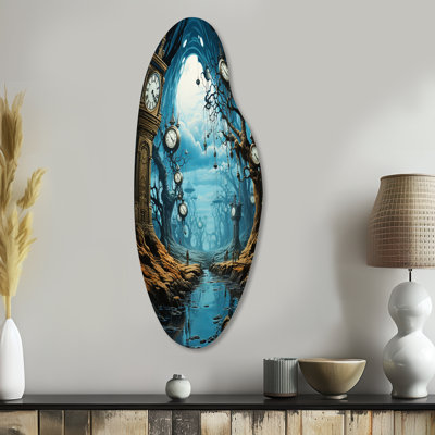 Surrealism Melting Clocks Surreal - Surrealism Curved Metal Wall Decor, Brown Asymmetrical Metal Art Print