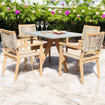 Luna 90cm Square concrete table - Warm grey with 4 Roma Stacking Chairs