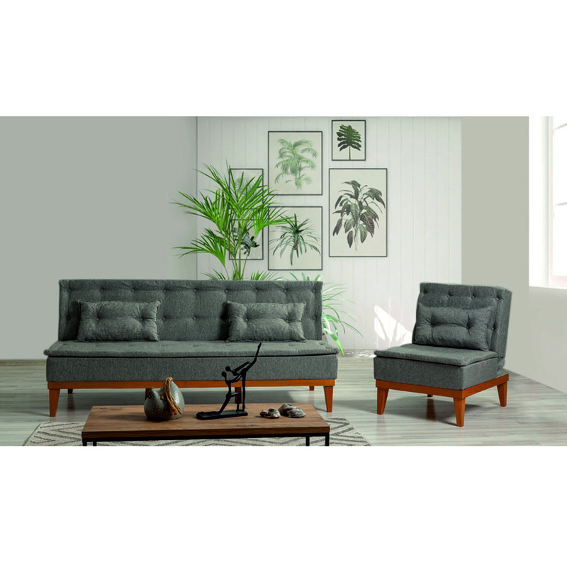 Ensemble de salon inclinable 2 pièces Auer, 100 % lin gris foncé