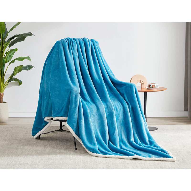 Sherpa Throw Blanket, Ultra Soft Plush Fleece, 220" W x 240" L, Teal Blue
