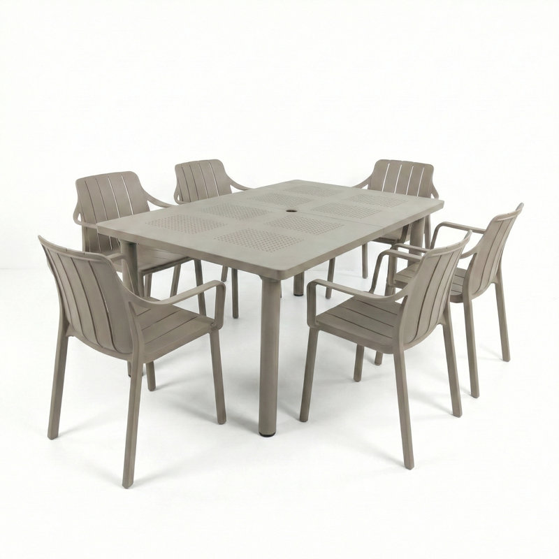 6 - Person Patio Dining Set with Rectangular Table, Turtle Dove