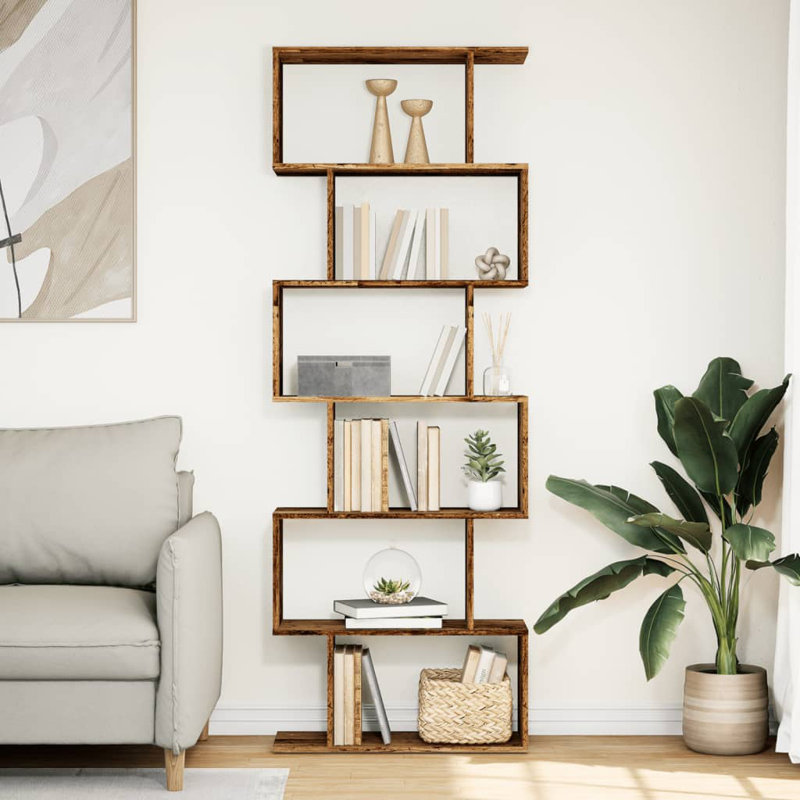 Sekai 70cm W Bookcase, (6 Shelves) 193cm H x 70cm W x 24cm D, Old Wood