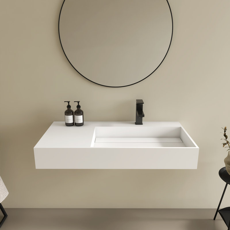 Lavabo de salle de bain rectangulaire en résine 36 po à fixation murale 36 po Premium