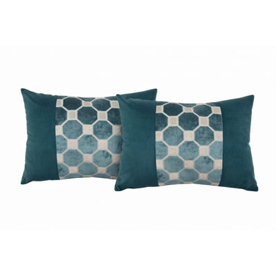 Excellere Home Teal Blue Velvet Jacquard Lumbar Throw Pillows, 14" x 20", Plush Filled Decorative Accent Cushions for Sofa, Bed & Couch, Indoor Use, Pack of 2