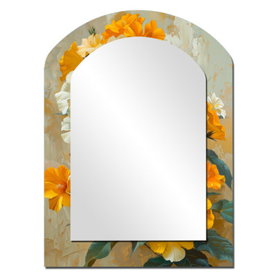 Vibrant jardin orange blanc Morning Glory I - miroir mural asymétrique Morning Glory, miroir décoratif orange en arc, impression sur métal