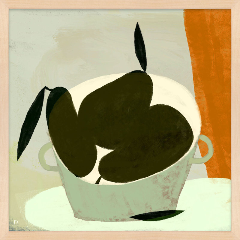 Julina Three Pears - Peinture sur papier, H 16 po x l 16 po x P 1,25 po, Cadre érable