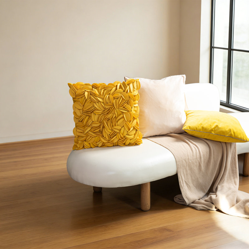 Embroidered Pillow Cover Decorative Floral Accent Pillow Case Home Decor Cushion Cover, Yellow - Velvet, Square 18"