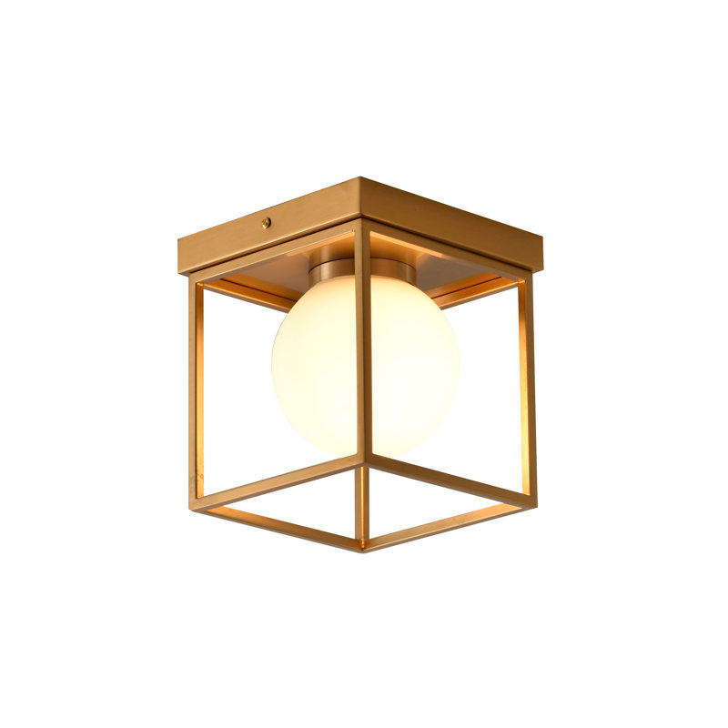Modern 1 Light Brass Square Flush Mount