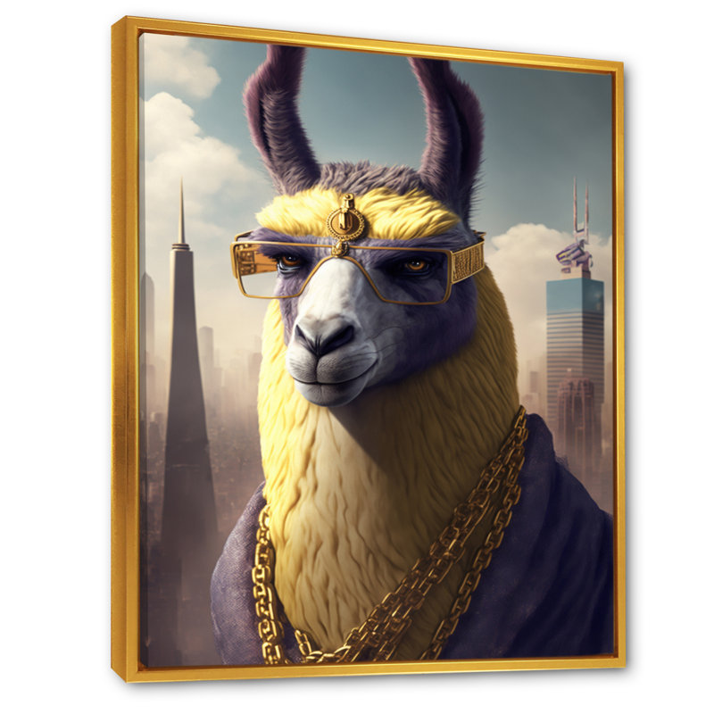 «Llama Gangster in NYC», impression sur toile, H 40 po x l 30 po x P 1,5 po, Toile avec cadre flottant or