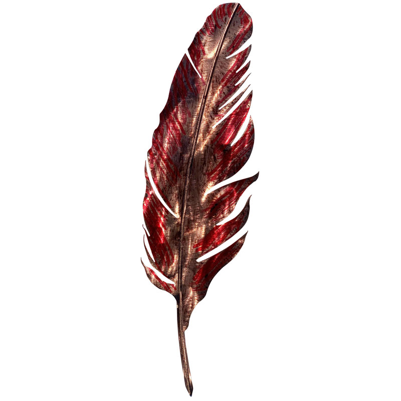 Feather Metal Decor, Red, 47" H x 14" W x 0.25" D