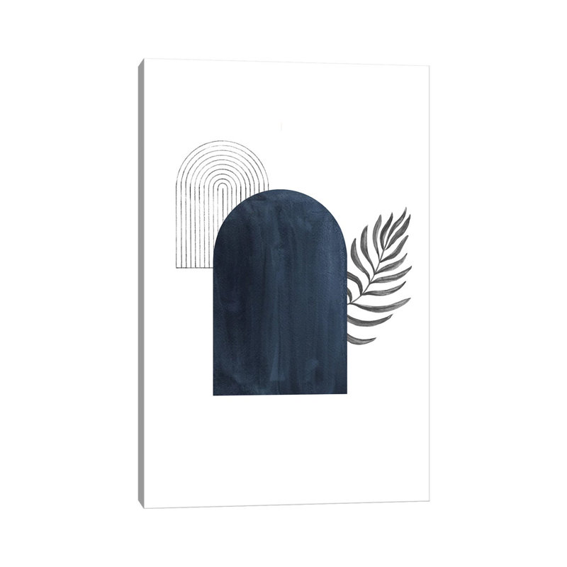 Navy Arch And Palm Leaf by Whales Way - Wrapped Canvas Gallery-Wrapped Canvas Giclée, 20.32 cm H x 30.48 cm W