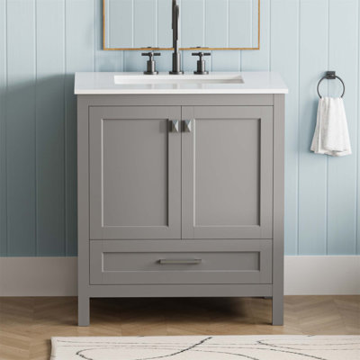 Meuble-lavabo de 30 pouces avec lavabo, armoire entièrement assemblée et élégant comptoir en marbre pour les salles de bain modernes