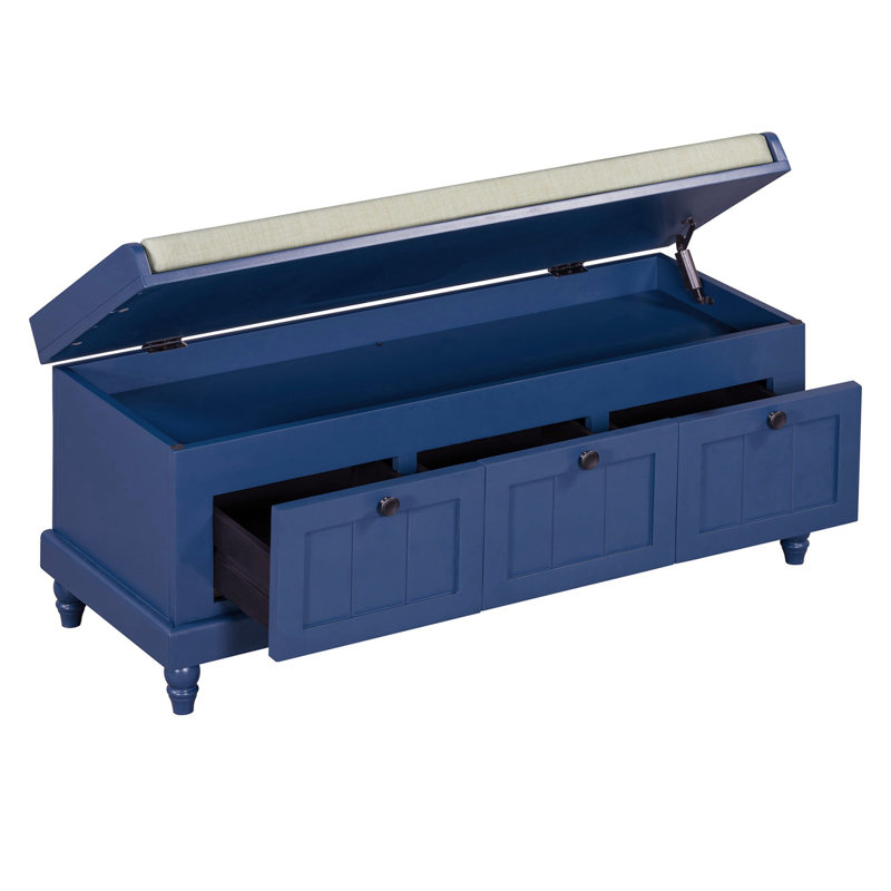 Entryway stool with storage cabinet with cushion and three drawers, Navy Blue