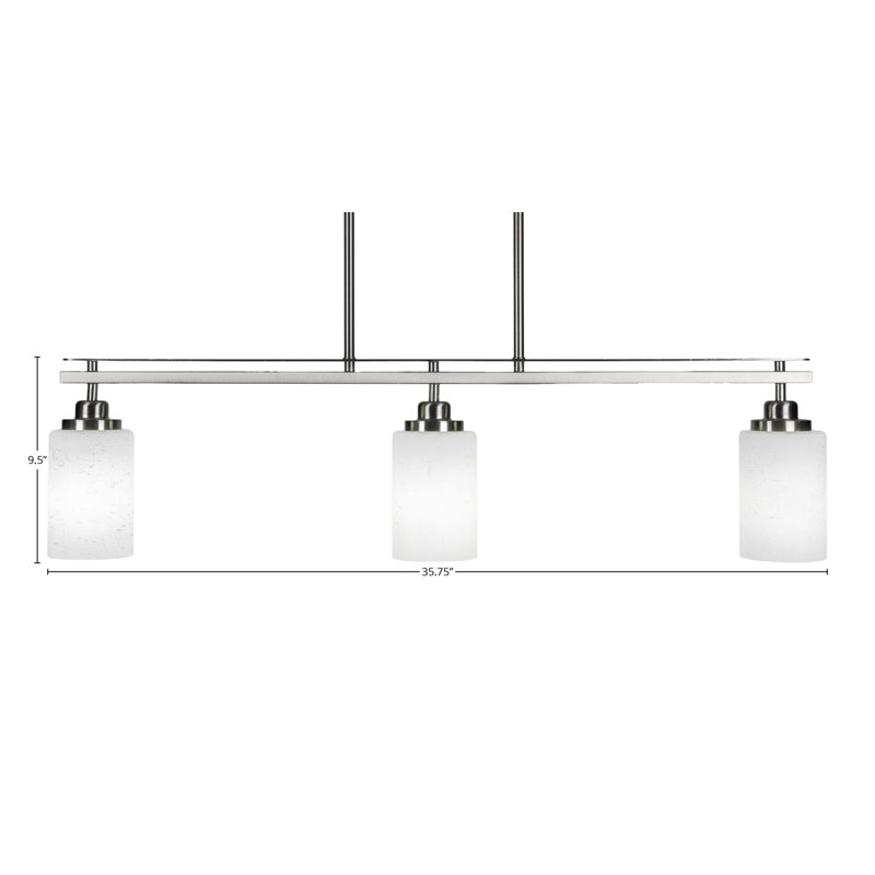 Agnon 3 Light Island Light Shown With 4" Glass, Blanc, Nickel brossé
