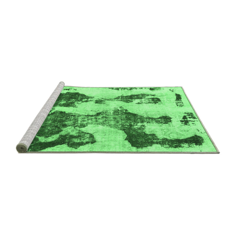 Tapis abstrait vert émeraude lavable à la machine 838, Carré de 6 pi