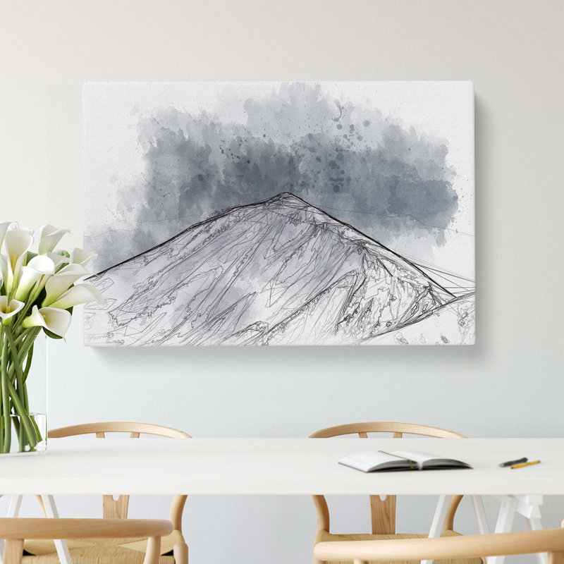 Snow Covered Mountain Ridge in Abstract - Wrapped Canvas Drawing - Wrapped Canvas, 60cm H x 91cm W x 3cm D
