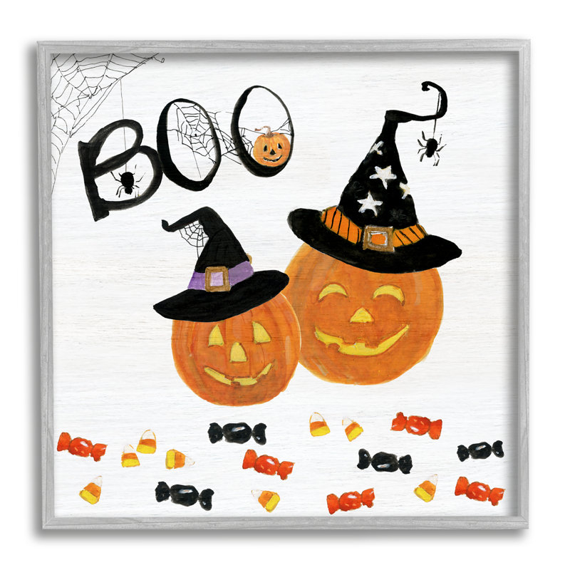 «Boo Expression with Orange Pumpkins Witch Hats» par Sally Swatland - impression d'art graphique, Estampe numérique Farmhouse