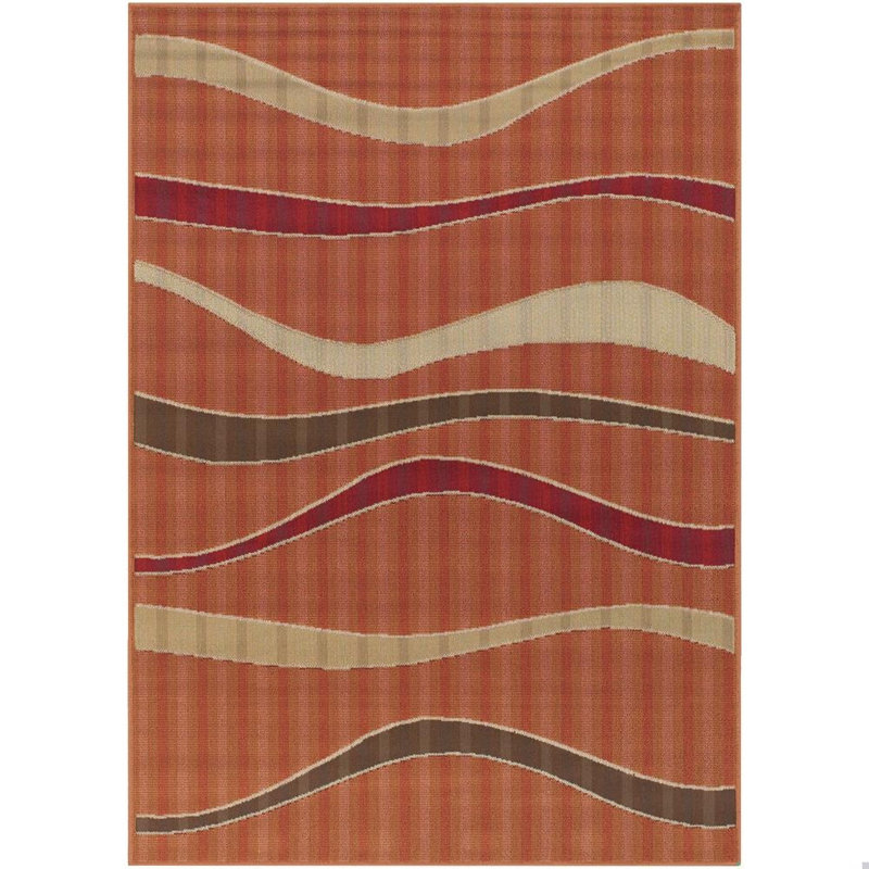 Bester Performance Indoor/Outdoor Orange, Cream, Brown Swirls Machine Woven Area Rug, Rectangle 2'6" x 4'4"