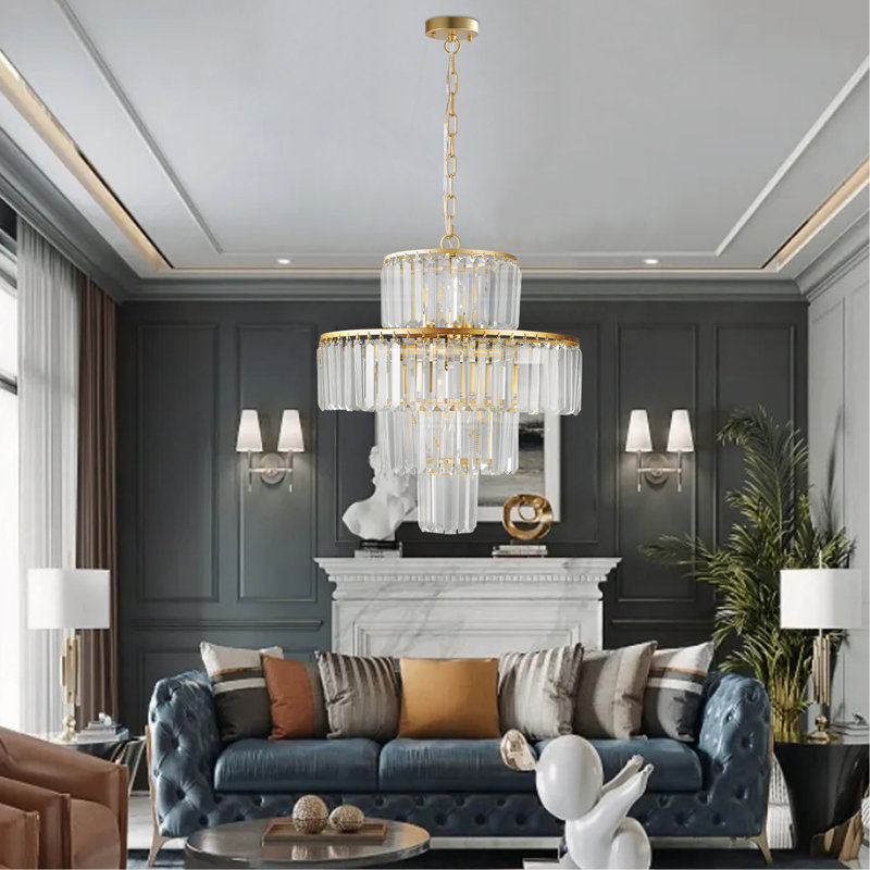 Lustre en cristal de luxe à 4 niveaux de 20 po, luminaire suspendu à cadre doré 12 lumières, éclairage de plafond élégant pour le salon, la salle à manger et la chambre à coucher