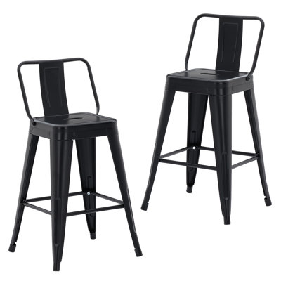 Industrial Metal Bar Stool With Curved Backrest and Footrest