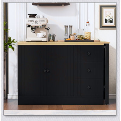 Buffet 89,7 po en bois avec table extensible, armoire de rangement multifonctionnelle avec 2 portes et 3 tiroirs pour le salon, la salle d'étude, le vestibule et la cuisine