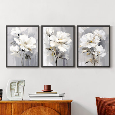 Étude florale CXLVI - Ensemble de 3 estampes numériques - Prêt à accrocher
