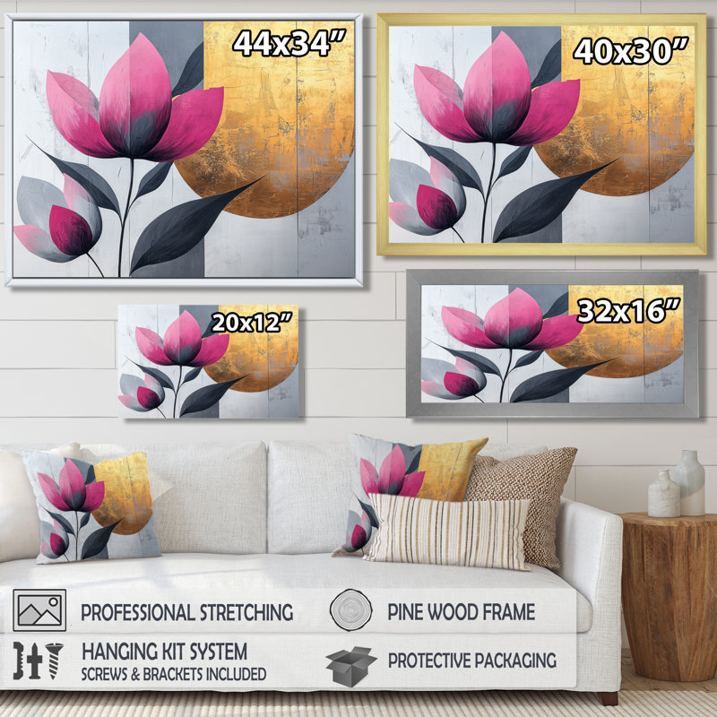 Fleurs de lotus dorées, forme pure VI - art mural grand lotus, H 28 po x l 60 po, Cadre flottant, Crème, crème