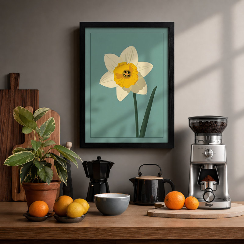 Golden Daffodil Botanical - Framed Print, Black, A3 - 42.0 x 29.7 cm