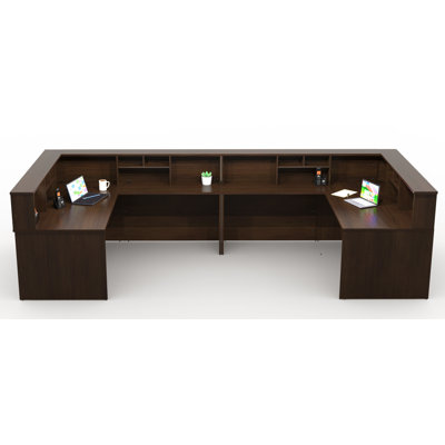 Reception Corner Office Desk Work Stations Furniture Model 14D7CA6F38B44941BF22ECE960D12F1C 8Pc Group Contemporary Espresso Color. Included 8Pc Set Fu
