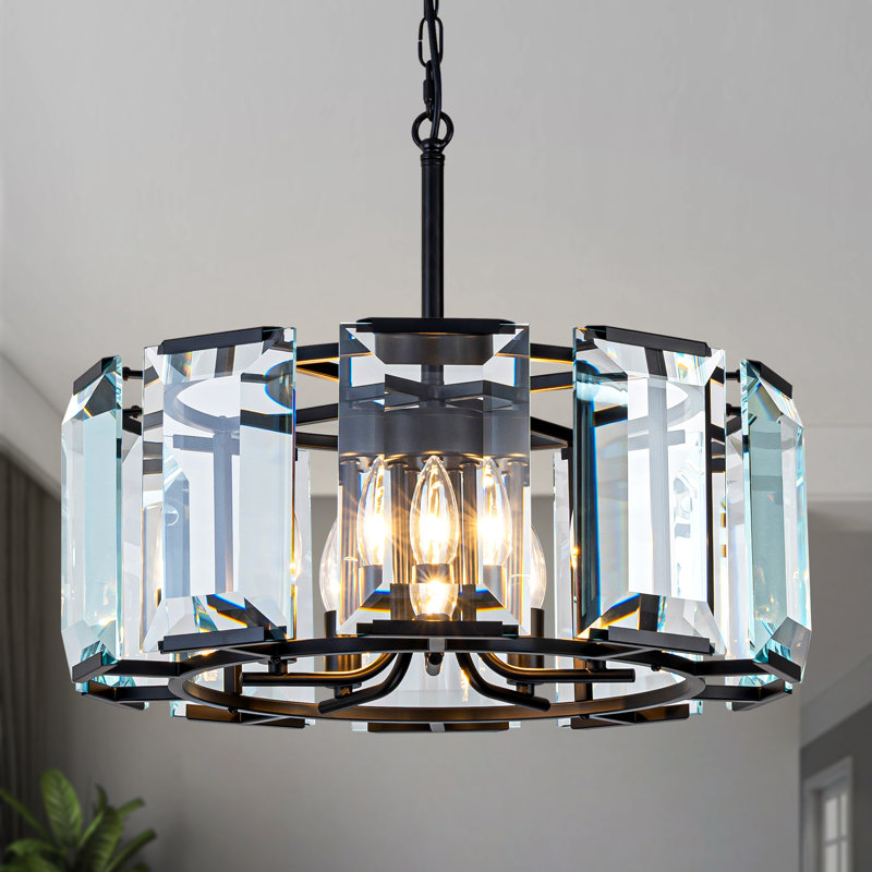Lustre tambour prisme en cristal 5 lumières 19,69 po