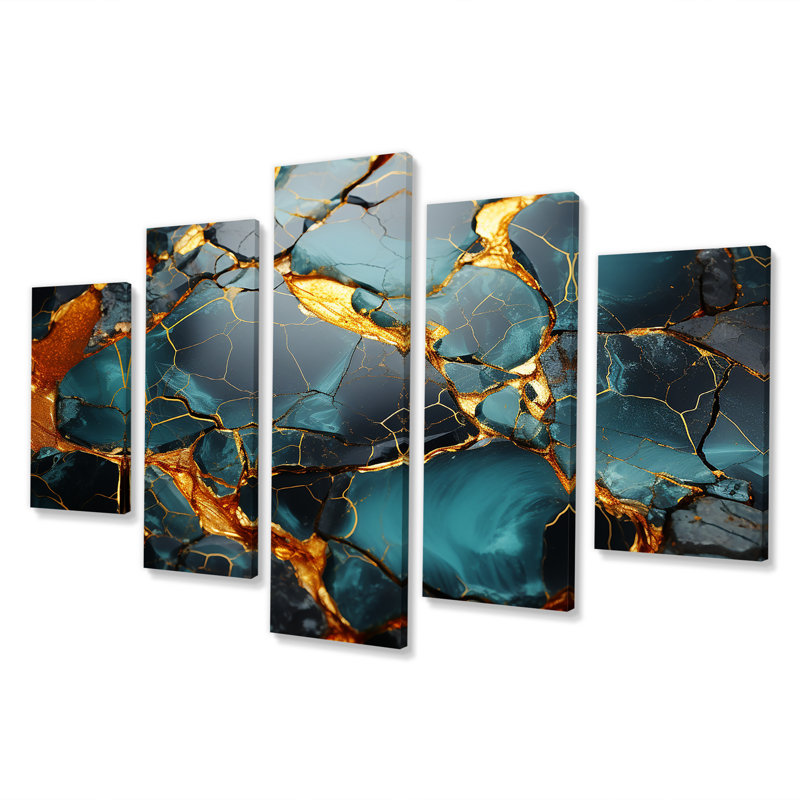 Or et vert topaze agate granit VI - ensemble de décoration murale abstraite multipanel
