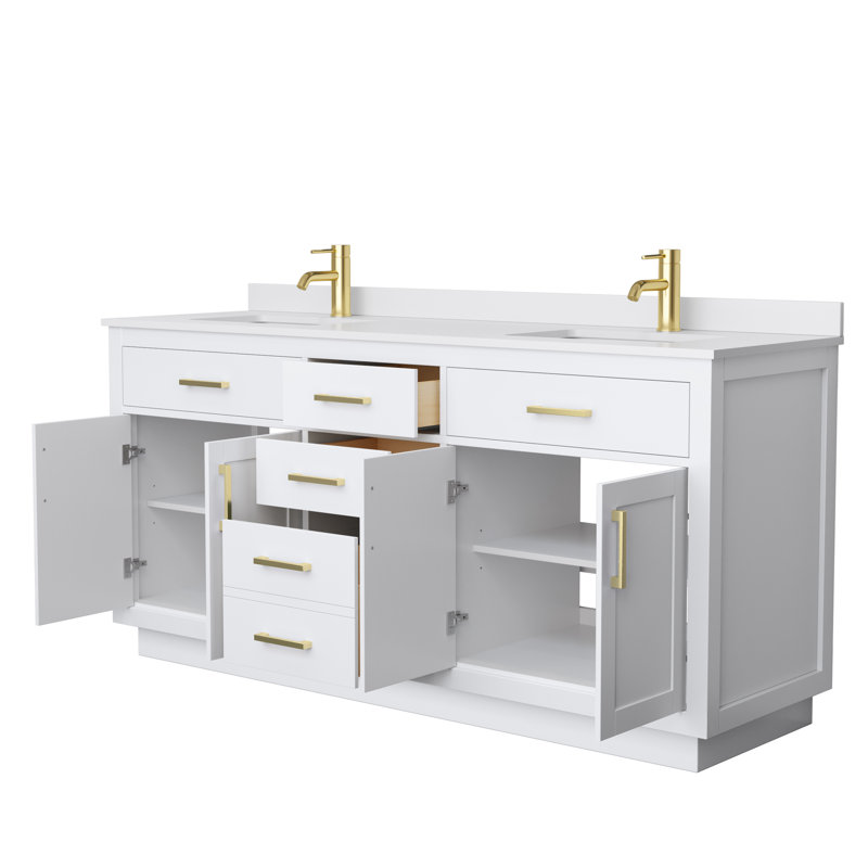 Beckett TK 72'' W Double Vanity, White, White Cultured Marble, Brushed Gold