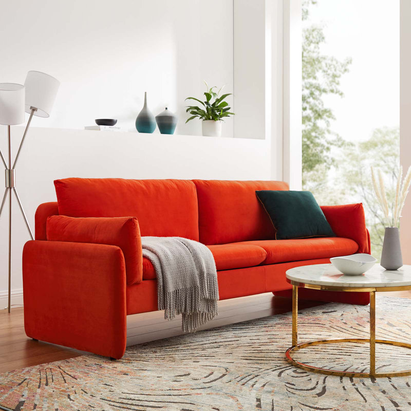 Autumn 81'' Velvet Sofa, Orange Velvet