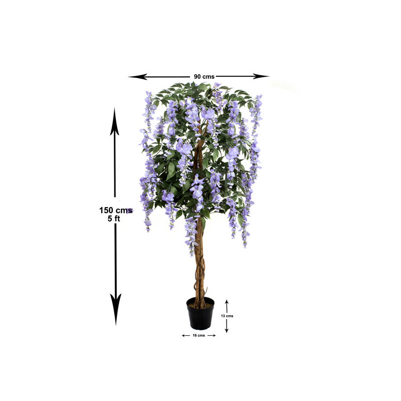 GreenBrokers Artificial Lilac Wisteria Tree 150cm/5ft, 154cm H x 20cm W x 20cm D, Lilac