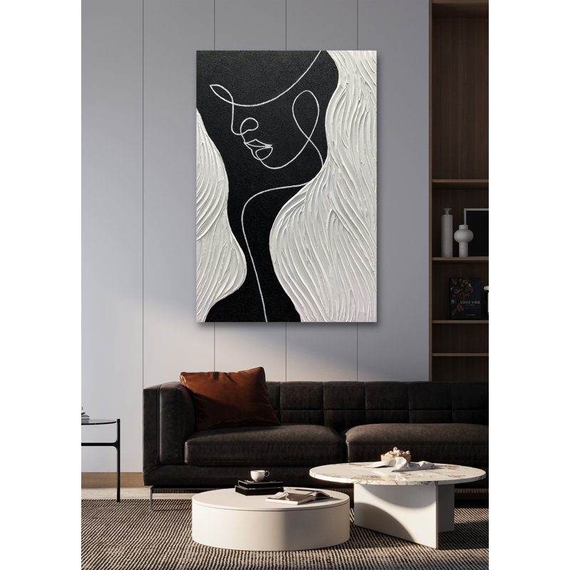 Texture 3D, noir, blanc, gris, moderne, minimaliste, noir, abstrait, art mural, visage humain