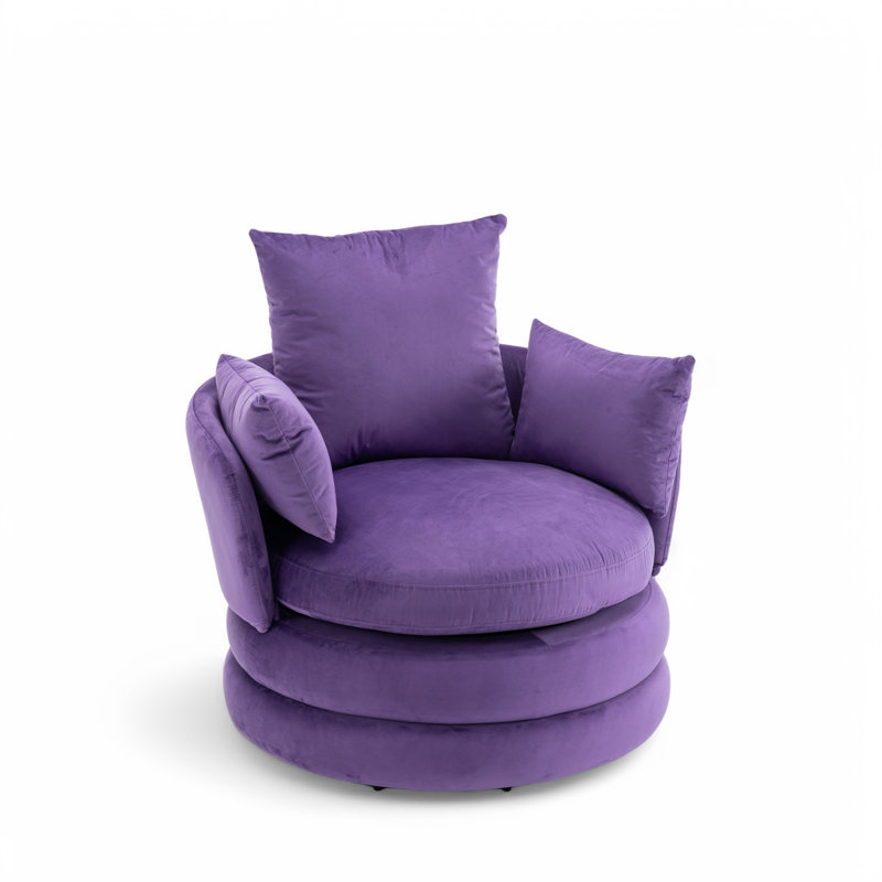 Upholstered Swivel Barrel Chair, Purple Velvet