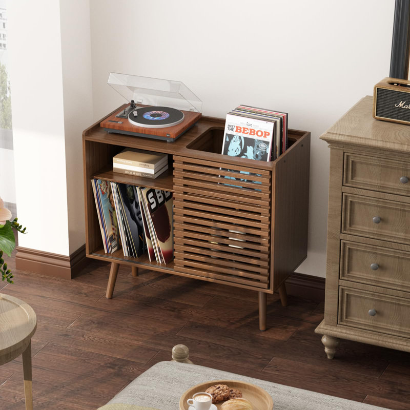 Support pour tourne-disque avec rangement en vinyle