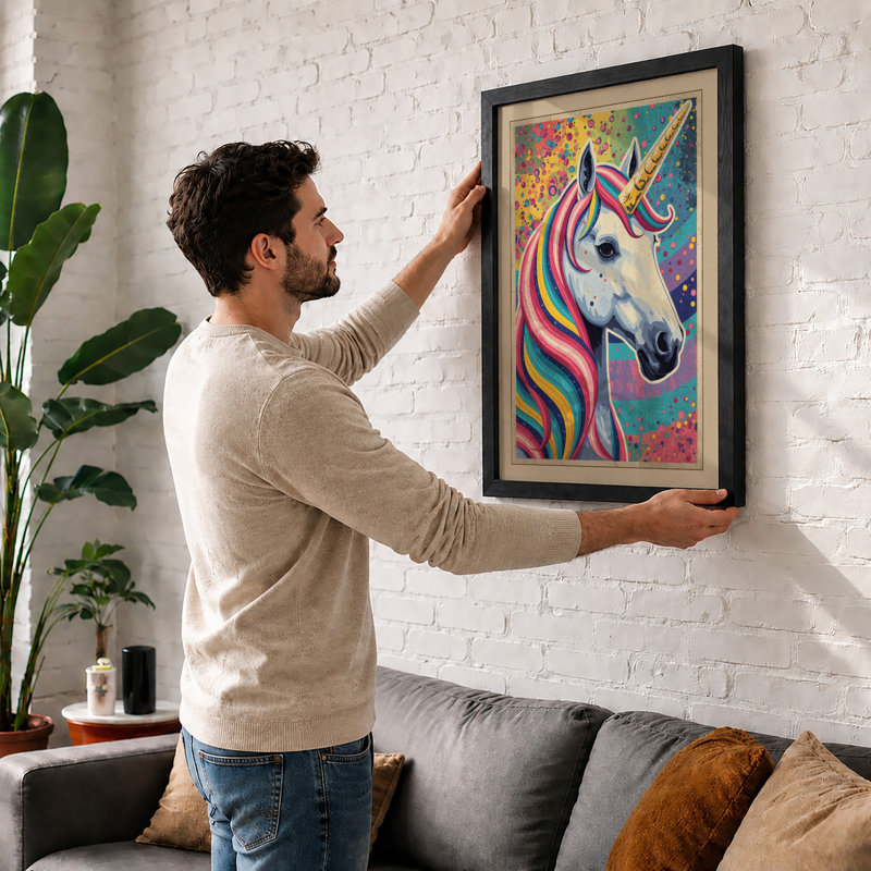 Rainbow Unicorn Dreams Modern - Framed Print, A3 - 42.0 x 29.7 cm, Oak
