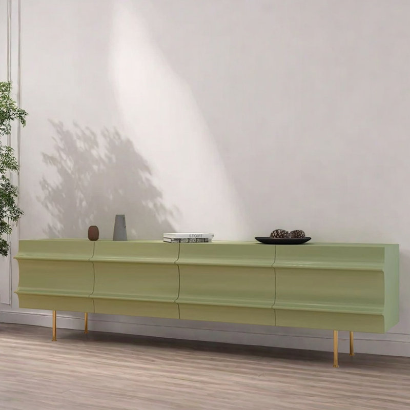 Minimalist design green TV cabinet, 21.65" H x 94.48" L x 15.74" W
