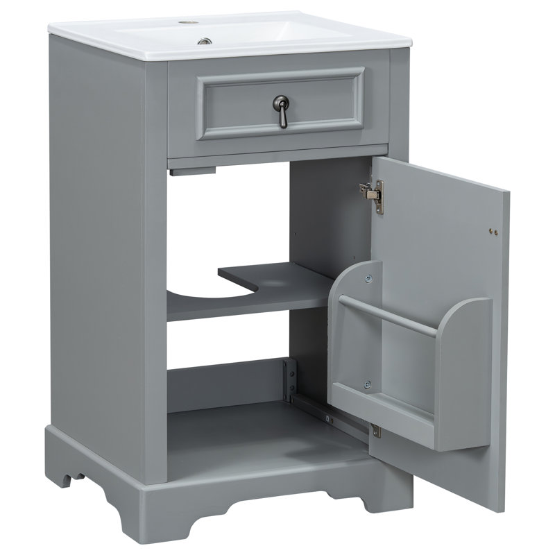 Meuble-lavabo 20 po avec comptoir en céramique, Gris