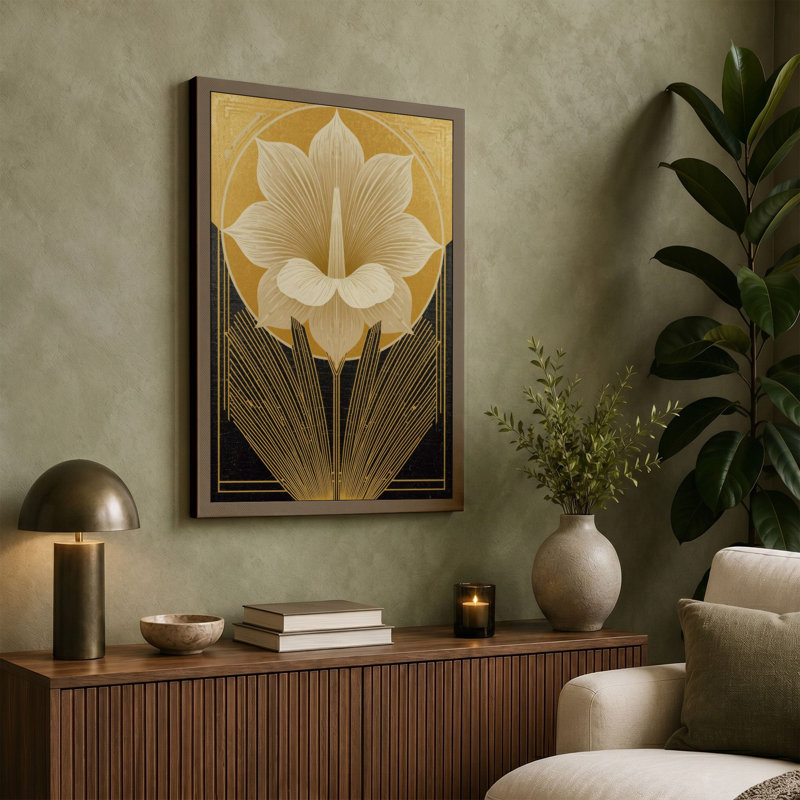 Lotus Deco Art Deco - Wrapped Canvas, 24x16 - 61.0 x 40.6 cm, Sage Border