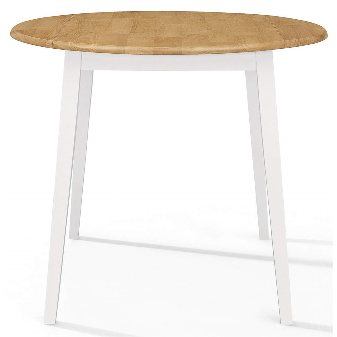 Small Solid Wooden Round Drop Leaf Dining Table And 2 Chairs Set In White & Oak Finish