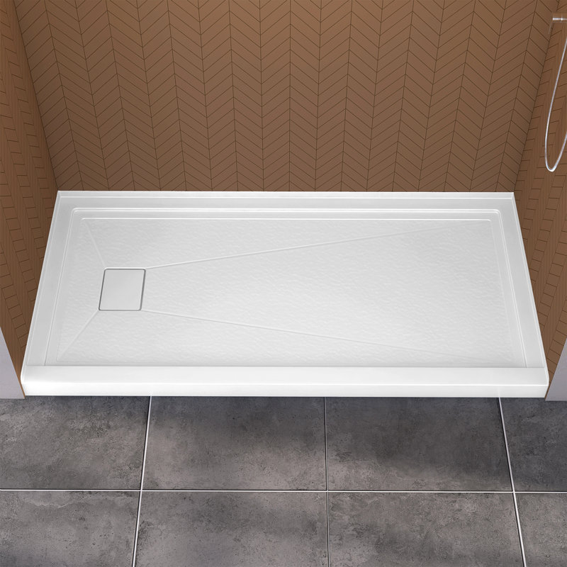 72" W × 36" D Acrylic Shower Base Single Threshold for Alcove Installation with Left Drain, Left
