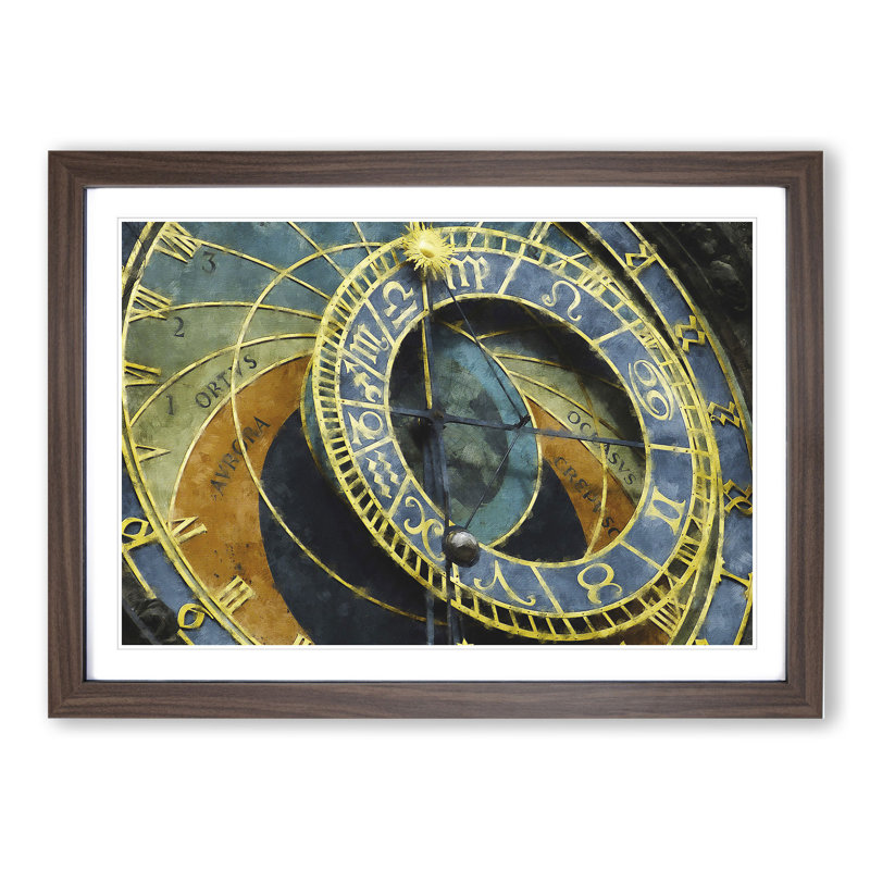 Astronomical Clock in Prague - Picture Frame Painting, 27cm H x 36cm W x 2cm D, Walnut Framed