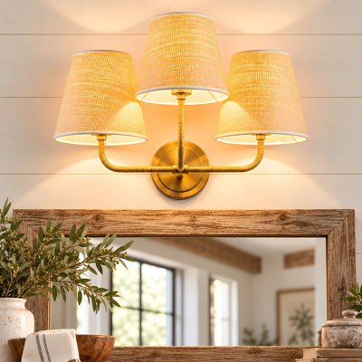 Aurevane 3-Light Dimmable Tapered Raffia Grass Rattan Shades Wall Sconce