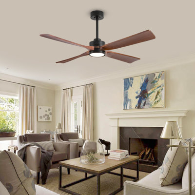 Modern Ceiling Fan With Led Light, Solid Walnut Blades, Dc Motor, Reversible Airflow, Dimmable 3 Colour Led, Remote & Smart Control