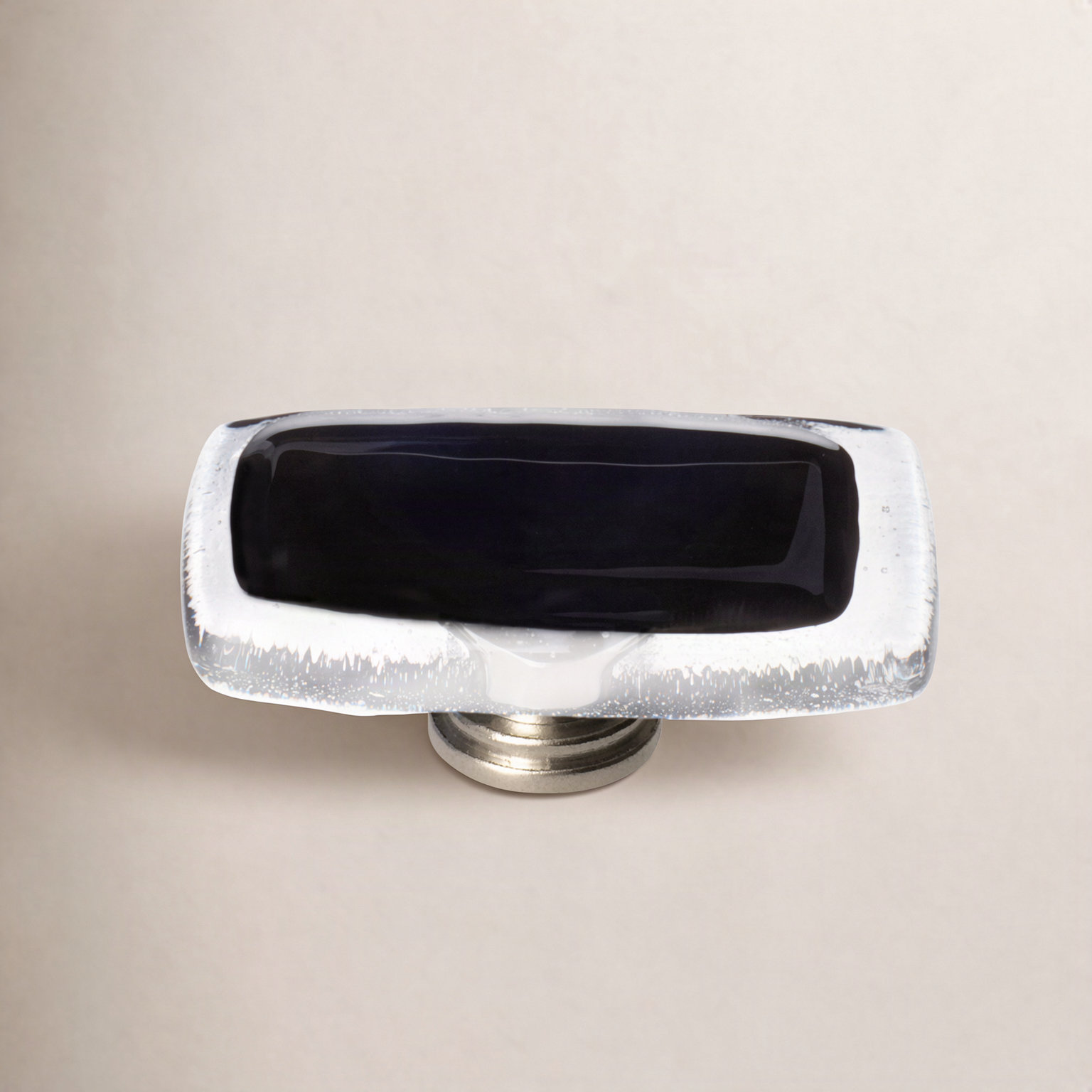 Reflective Rectangular Cabinet Knob, Satin Nickel, Black