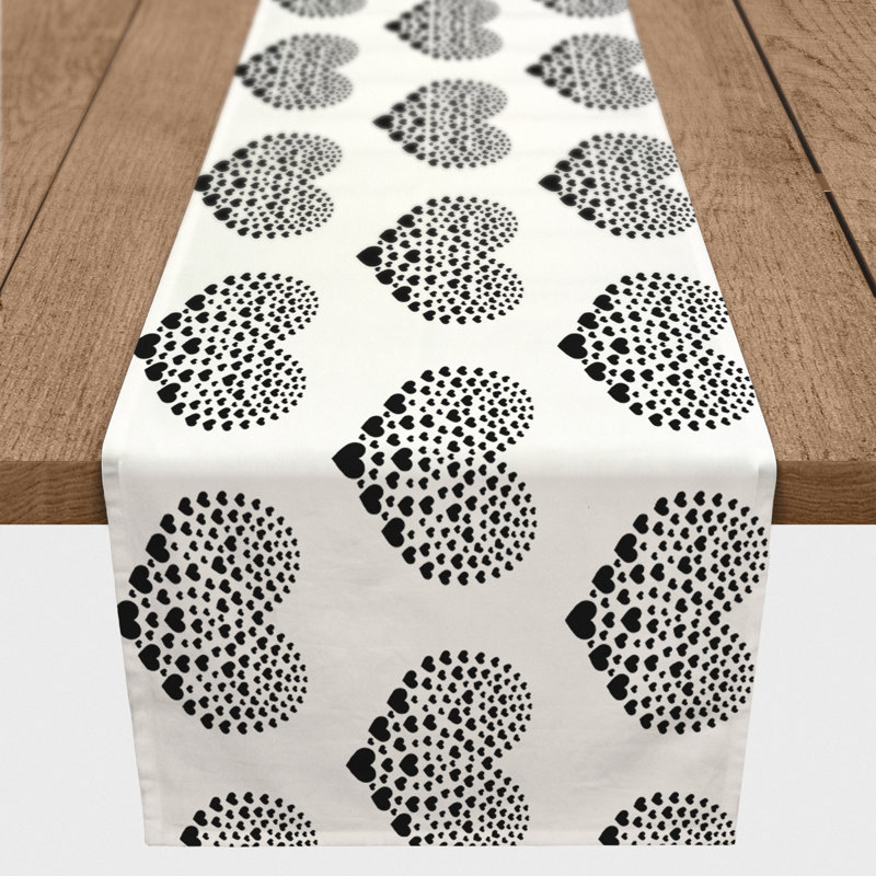 Ferrier Heart Table Runner, 90" L x 16" W, Black