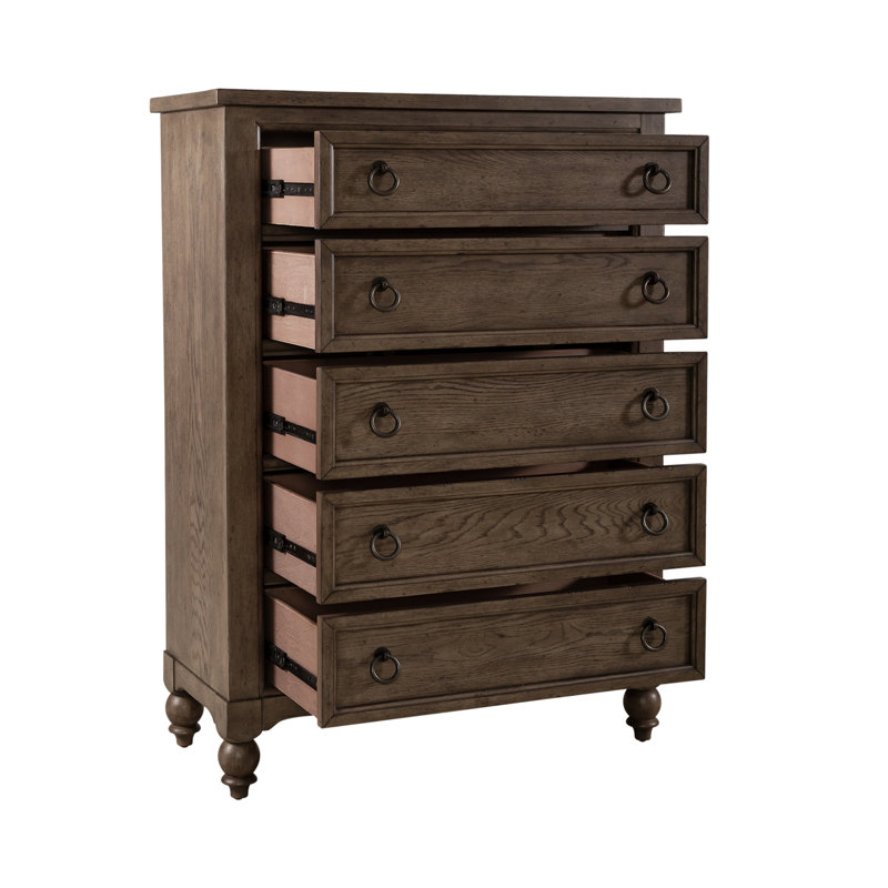 Commode 5 tiroirs Aisja, Brun