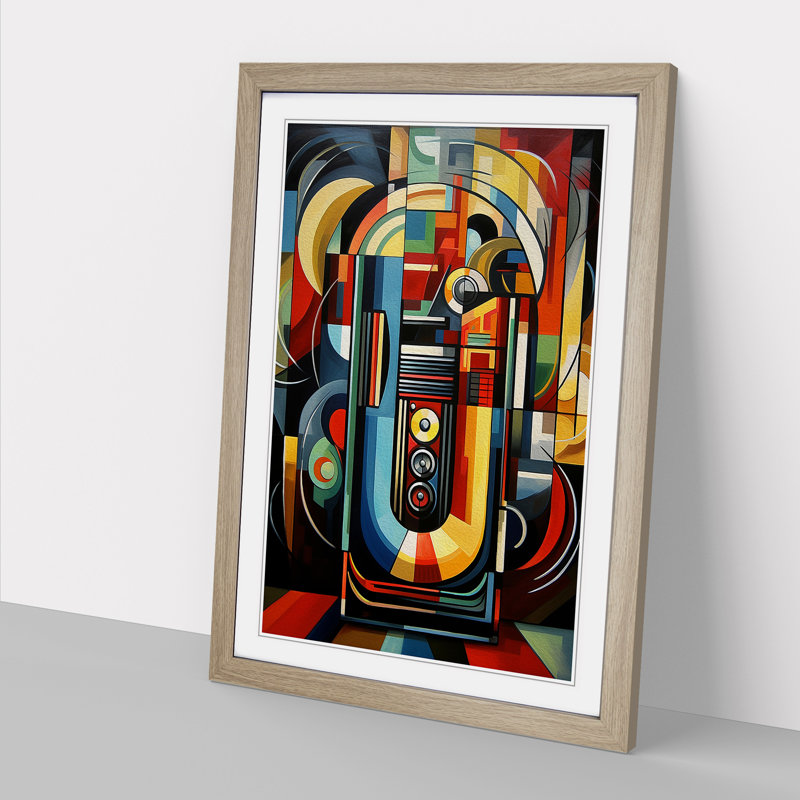 Jukebox Cubism - Framed Print, Oak , 34cm H x 25cm W x 2cm D